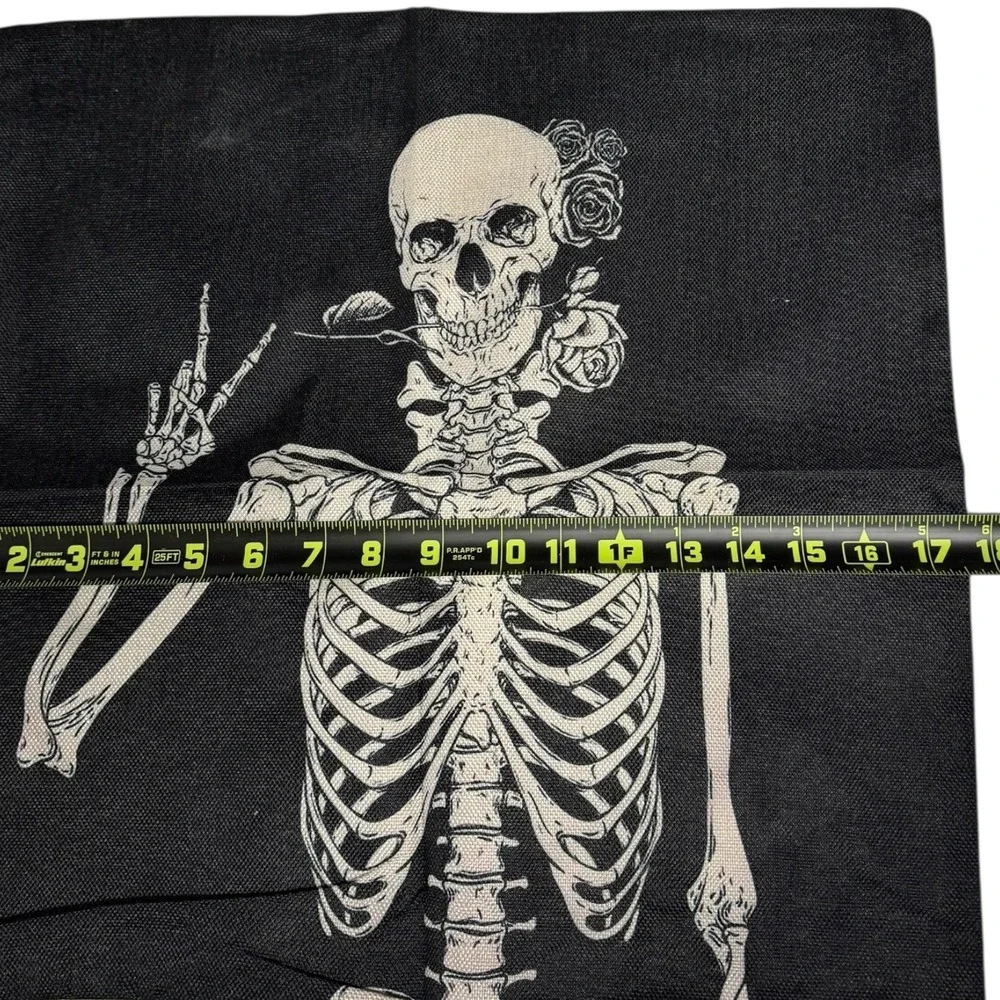 Skeleton Throw Pillow Cover Roses Peace‎ Sign Halloween Decor 17x17